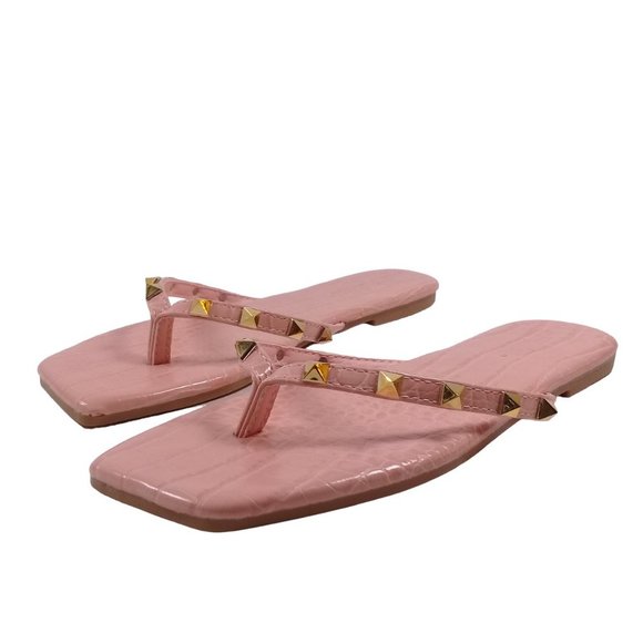 Charlotte Womens NEW Pink Crocodile Gold Studded Jelly Flip Flop Thong Sandals 6 - Picture 4 of 12
